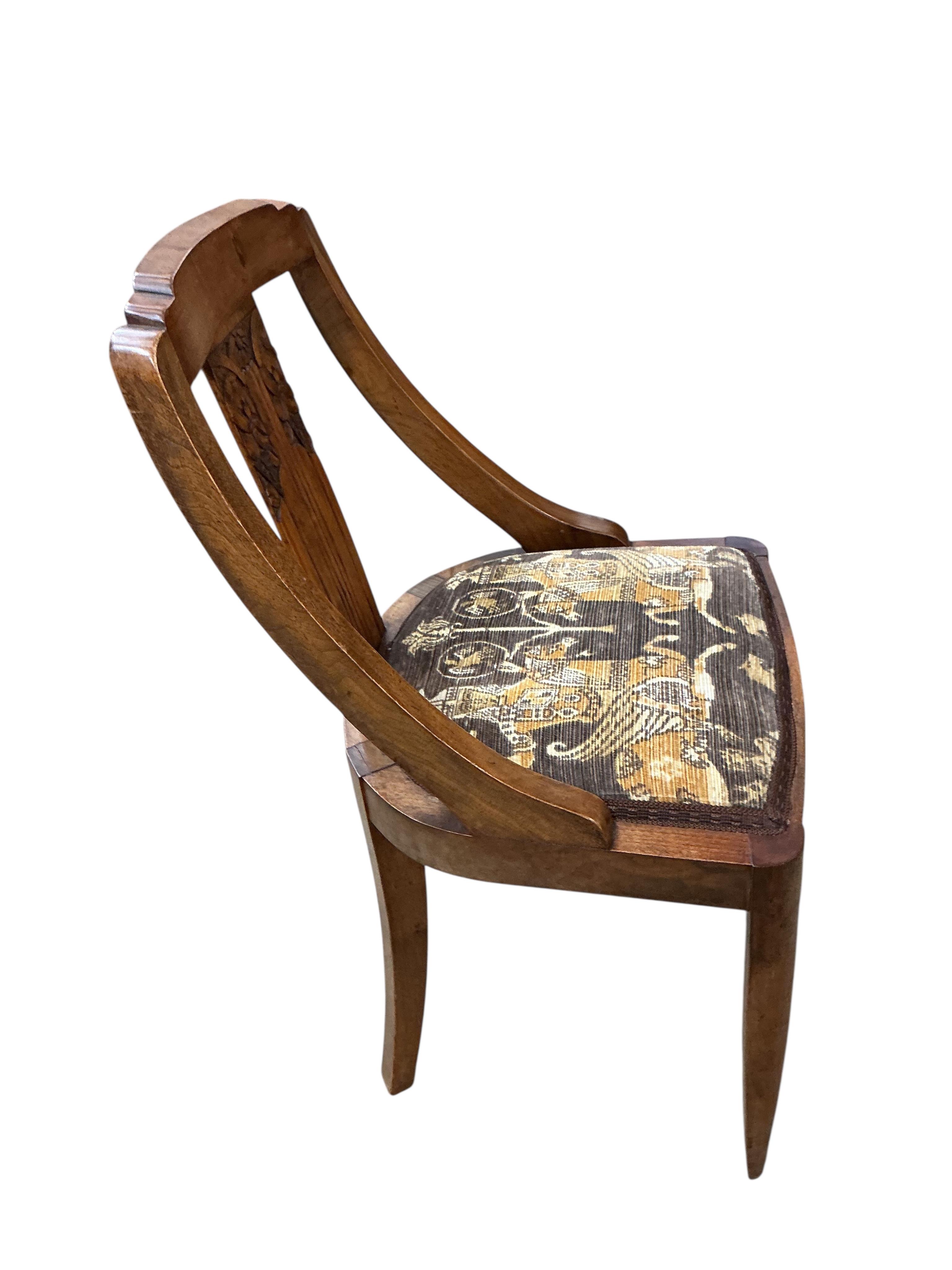 A set of six French Art Deco mahogany dining chairs, width 46cm, depth 42cm, height 86cm